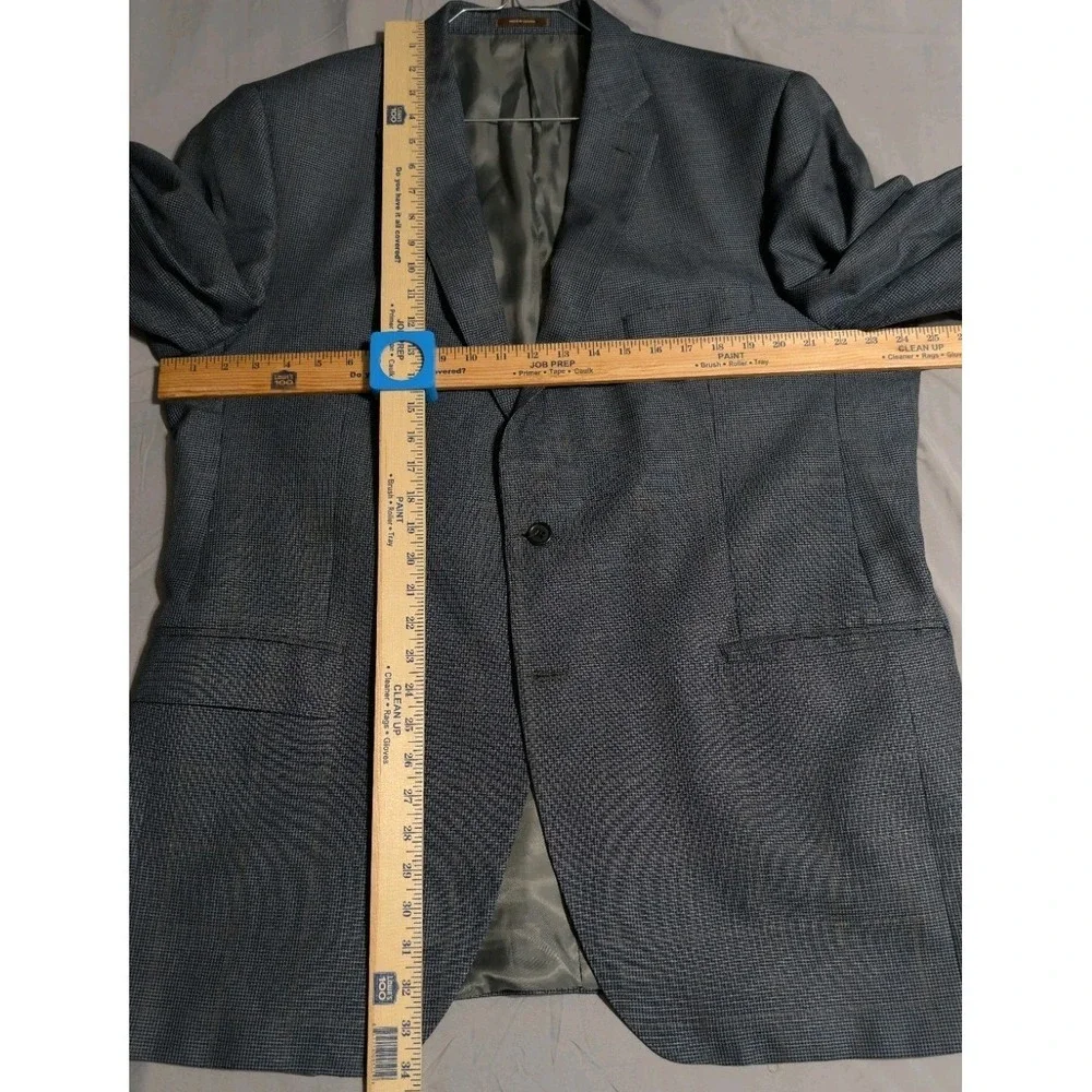 Peter Millar Sport Coat Blazer 46T Blue Windowpane Wool Silk Linen Made Canada